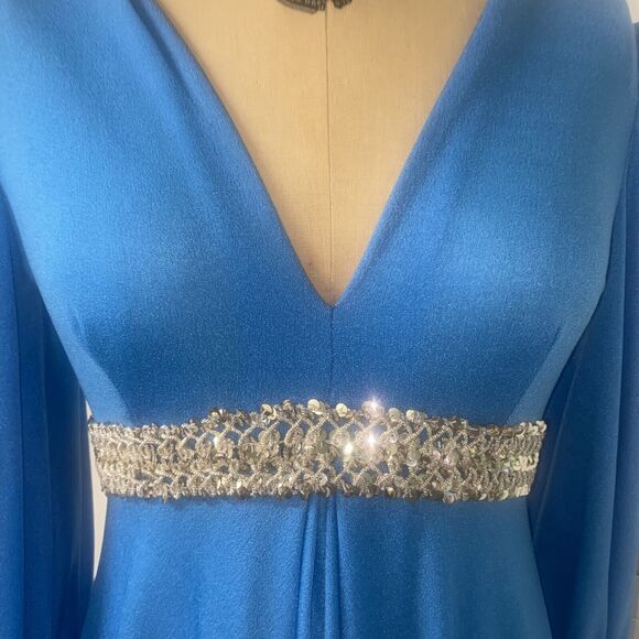 Vintage Handmade 60s 70s Jorami Renaissance Blue Hostess Gown Medium Sequins - Picture 3 of 12